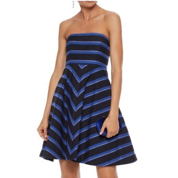 *NEW* Halston Heritage Strapless Metallic Stripe Fit Flare Dress - Picture 1 of 11
